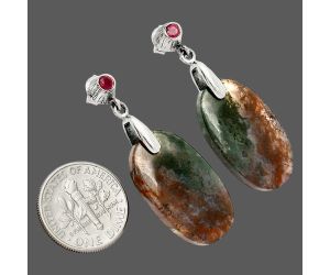 Texas Moss Agate and Ruby Earrings SDE84583 E-1120, 14x24 mm