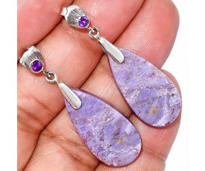 Lavender Jade and Amethyst Earrings SDE84597 E-1120, 13x27 mm