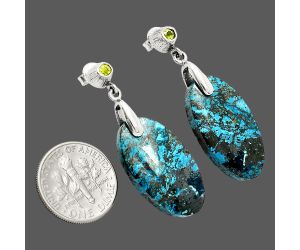 Shattuckite and Peridot Earrings SDE84603 E-1120, 13x25 mm