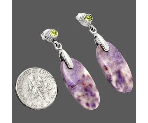 Lavender Jade and Peridot Earrings SDE84604 E-1120, 11x24 mm