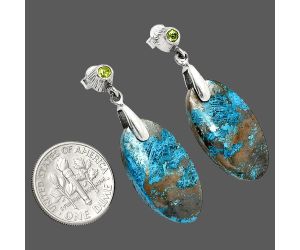 Shattuckite and Peridot Earrings SDE84607 E-1120, 13x24 mm