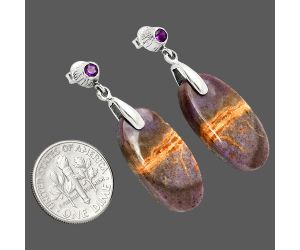 Lavender Jade and Amethyst Earrings SDE84611 E-1120, 13x25 mm