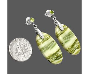 Natural Serpentine and Peridot Earrings SDE84612 E-1120, 13x26 mm