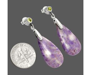 Lavender Jade and Peridot Earrings SDE84616 E-1120, 12x26 mm