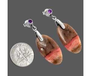Rhodonite and Amethyst Earrings SDE84619 E-1120, 14x25 mm