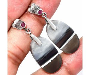 Owyhee Opal and Ruby Earrings SDE84627 E-1120, 13x24 mm
