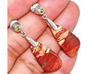 Snake Skin Jasper and Peridot Earrings SDE84629 E-1120, 12x25 mm