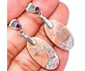 Red Moss Agate and Amethyst Earrings SDE84636 E-1120, 13x25 mm