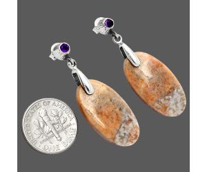 Red Moss Agate and Amethyst Earrings SDE84636 E-1120, 13x25 mm
