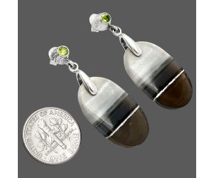 Banded Onyx and Peridot Earrings SDE84640 E-1120, 14x25 mm