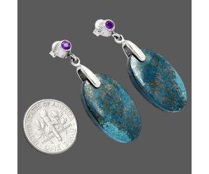 Shattuckite and Amethyst Earrings SDE84649 E-1120, 15x25 mm