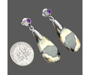 Maligano Jasper and Amethyst Earrings SDE84652 E-1120, 12x25 mm