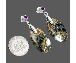 Maligano Jasper and Amethyst Earrings SDE84662 E-1120, 14x24 mm