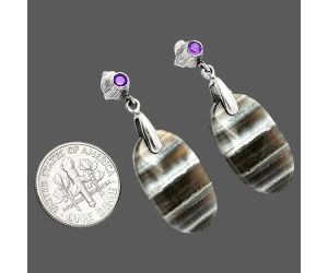 Banded Onyx and Amethyst Earrings SDE84670 E-1120, 13x23 mm