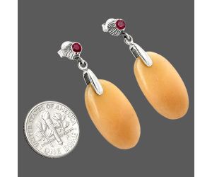 Orange Aventurine and Ruby Earrings SDE84675 E-1120, 14x24 mm