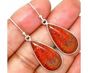 Red Moss Agate Earrings SDE84806 E-1001, 13x25 mm