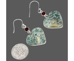 Heart - Horse Canyon Moss Agate and Garnet Earrings SDE84933 E-1002, 20x20 mm