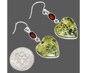 Heart - Serpentine and Garnet Earrings SDE84938 E-1002, 16x17 mm