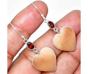 Heart - Orange Aventurine and Garnet Earrings SDE84940 E-1002, 17x18 mm