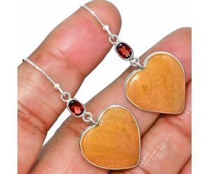 Heart - Orange Aventurine and Garnet Earrings SDE84943 E-1002, 20x20 mm