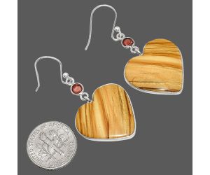 Heart - Picture Jasper and Garnet Earrings SDE84947 E-1002, 21x22 mm