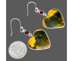 Heart - Ocean Jasper and Garnet Earrings SDE84954 E-1002, 20x20 mm