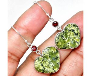 Heart - Serpentine and Garnet Earrings SDE84955 E-1002, 17x20 mm