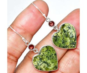 Heart - Serpentine and Garnet Earrings SDE84956 E-1002, 19x20 mm