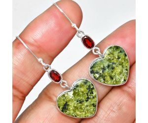 Heart - Serpentine and Garnet Earrings SDE84960 E-1002, 17x17 mm