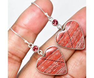 Heart - Snake Skin Jasper and Garnet Earrings SDE84976 E-1002, 19x20 mm