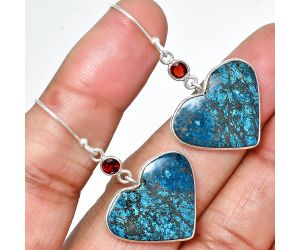 Heart - Shattuckite and Garnet Earrings SDE84981 E-1002, 19x22 mm