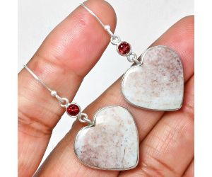 Heart - Red Moss Agate and Garnet Earrings SDE84983 E-1002, 20x21 mm