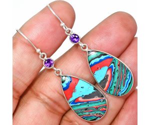 Fordite Detroit Agate and Amethyst Earrings SDE85084 E-1002, 14x24 mm