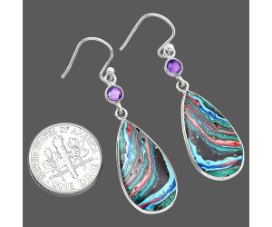 Fordite Detroit Agate and Amethyst Earrings SDE85086 E-1002, 12x22 mm