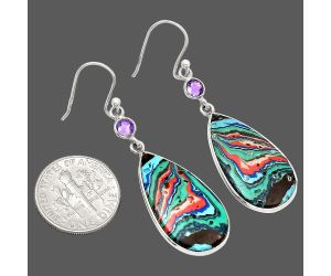 Fordite Detroit Agate and Amethyst Earrings SDE85100 E-1002, 14x25 mm