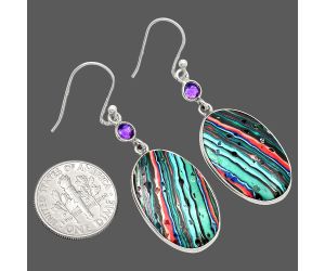 Fordite Detroit Agate and Amethyst Earrings SDE85103 E-1002, 15x23 mm