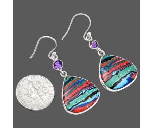 Fordite Detroit Agate and Amethyst Earrings SDE85105 E-1002, 18x18 mm