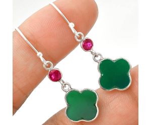 Green Onyx and Ruby Earrings SDE85179 E-1006, 10x10 mm