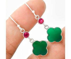 Green Onyx and Ruby Earrings SDE85186 E-1006, 10x10 mm