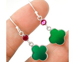 Green Onyx and Ruby Earrings SDE85187 E-1006, 10x10 mm