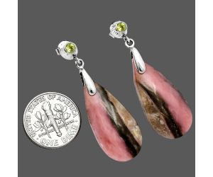 Pink Opal and Peridot Earrings SDE85233 E-1120, 13x28 mm