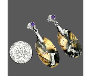 Maligano Jasper and Amethyst Earrings SDE85235 E-1120, 14x25 mm
