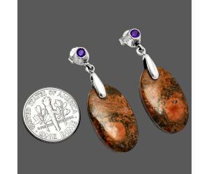 Poppy Jasper and Amethyst Earrings SDE85238 E-1120, 13x22 mm