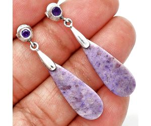 Lavender Jade and Amethyst Earrings SDE85242 E-1120, 9x27 mm