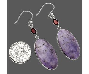Lavender Jade and Garnet Earrings SDE85348 E-1002, 14x26 mm