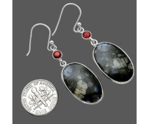 Llanite Blue Opal Crystal Sphere and Garnet Earrings SDE85378 E-1002, 14x22 mm