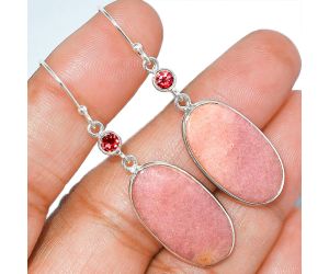 Pink Aventurine and Garnet Earrings SDE85394 E-1002, 13x25 mm