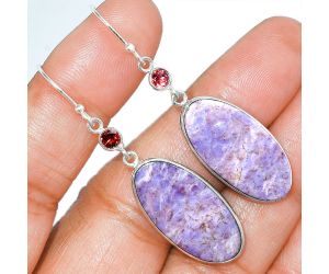 Lavender Jade and Garnet Earrings SDE85400 E-1002, 13x27 mm