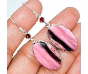 Pink Opal and Garnet Earrings SDE85402 E-1002, 16x26 mm