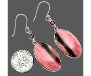 Pink Opal and Garnet Earrings SDE85402 E-1002, 16x26 mm